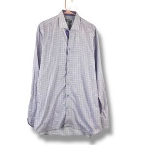 Tom James Corporate Image Shirt Size 18 2XL Mini Check 100% Cotton Purple White